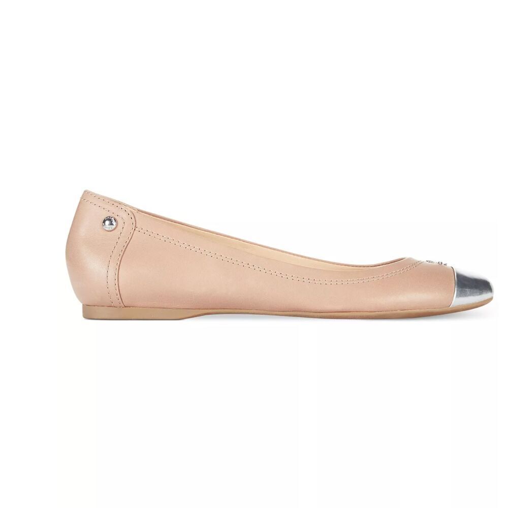 2/$100 Coach New York Chelsea Tan Leather Silver Metallic Cap Toe Flats - Picture 4 of 14